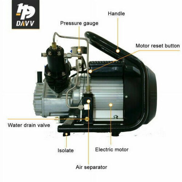110V 2.2KW 3HP 4500psi Air Compressor for PCP Paintball Tank Filling Portable - Image 7